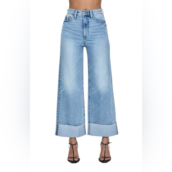 pistola Denim - Pistola Lana Light Wash Wide Leg Cropped Jeans Raw Hem High Rise Size 27